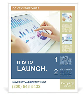 Analyzing Statistical Data: Office Worker Uses Touchpad In Close-Up Image Poster Template