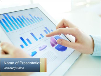 Analyzing Statistical Data: Office Worker Uses Touchpad In Close-Up Image PowerPoint Template