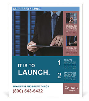 A man in a suit is holding a tablet Poster Template