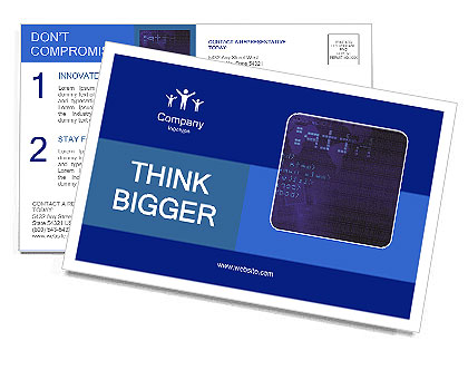 Blue Abstract Internet Background With Web Coding Elements For Computer Technology. Postcard Template