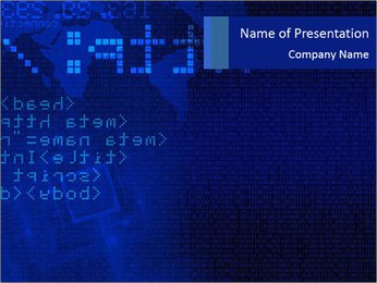 Blue Abstract Internet Background With Web Coding Elements For Computer Technology. PowerPoint Template