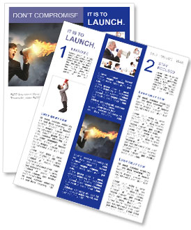 Black-Suited Young Businessman Shouting Through A Megaphone. Newsletter Template