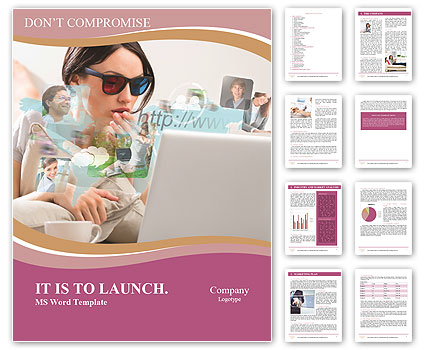 Stylish Woman Using Modern Laptop For Web Surfing Word Template