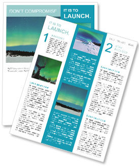 Northern Lights Or Aurora Borealis In Stunning Display Of Intense Green Colors Over Snowy Winter Landscape Newsletter Template