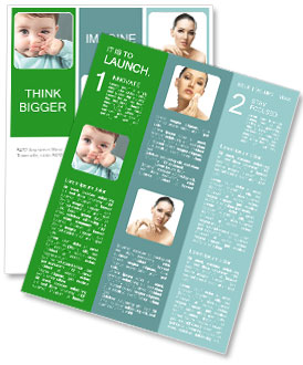 Baby Girl With Big Blue Eyes Looking Directly At The Camera In A Close-Up Shot With A Blurred Green Background. Newsletter Template