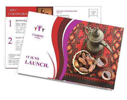 Arabic Coffee Pot And Dates: A Traditional Middle Eastern Delight Postcard Template