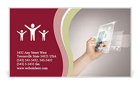 Man's Hand Holding Smartphone Displaying Virtual Screen In Close-Up Business Card Template