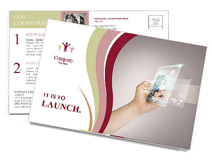 Man's Hand Holding Smartphone Displaying Virtual Screen In Close-Up Postcard Template