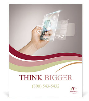Man's Hand Holding Smartphone Displaying Virtual Screen In Close-Up Poster Template