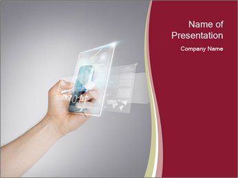 Man's Hand Holding Smartphone Displaying Virtual Screen In Close-Up PowerPoint Template