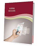 Man's Hand Holding Smartphone Displaying Virtual Screen In Close-Up Presentation Folder