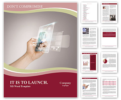 Man's Hand Holding Smartphone Displaying Virtual Screen In Close-Up Word Template