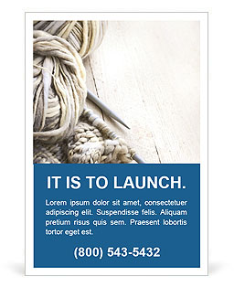 Natural Wool Background With Vintage Knitting Needles And Yarn On Wooden Surface Ad Template