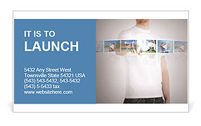 Exploring The Intersection Of Technology, Internet, Tv, And Virtual Screens: Man Operating Video On Virtual Screen With Button Business Card Template