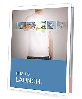 Exploring The Intersection Of Technology, Internet, Tv, And Virtual Screens: Man Operating Video On Virtual Screen With Button Presentation Folder