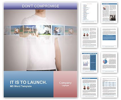 Exploring The Intersection Of Technology, Internet, Tv, And Virtual Screens: Man Operating Video On Virtual Screen With Button Word Template