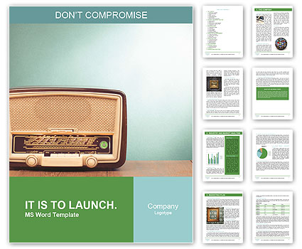 Vintage Tabletop Radio With Green Eye Light On Gradient Background Word Template