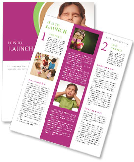 Fearful Baby Girl Isolates Herself On White Background Due To Loud Noise, Closing Her Eyes And Ears Newsletter Template