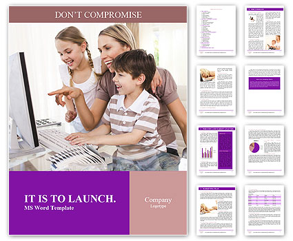 Mother With Kids Use Laptop Word Template