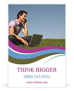 Outdoor Laptop Usage By A Man: Enjoying Technology In Nature Ad Template