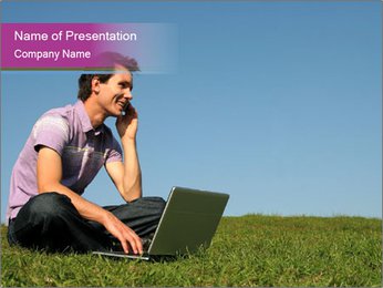 Outdoor Laptop Usage By A Man: Enjoying Technology In Nature PowerPoint Template