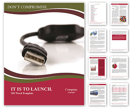 Computer Cable Close-Up On White Background: A Detailed View Word Template