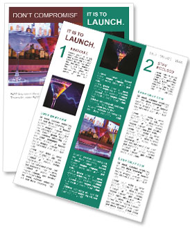 Colorful Cocktail Drinks In Blue, Red, And Yellow Displayed On A Bar Newsletter Template