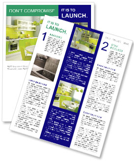 A green and yellow kitchen with a table and chairs Newsletter Template