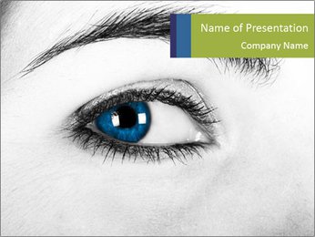 Beautiful Woman With Blue Eyes In Close-Up Shot PowerPoint Template