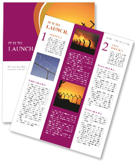 Sunrise View Of A Perimeter Fence With Barbed Wire. Newsletter Template