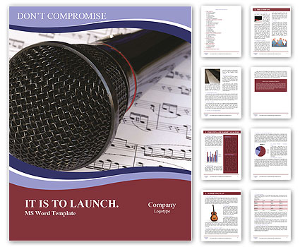 Music-Themed Setup With A Black Microphone Atop Sheet Music Word Template