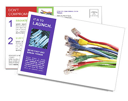 Multi-Colored Ethernet Network Cables Set With Rj45 Connectors Isolated On White Background Postcard Template