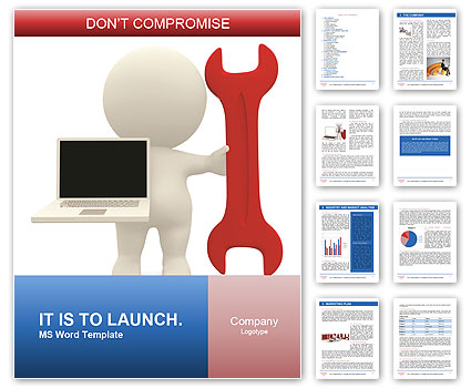 Isolated 3D Model Of Person With Spanner And Laptop On White Background Word Template