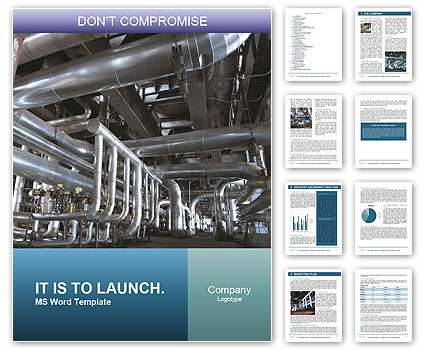 Inside A Contemporary Industrial Power Plant: Equipment, Cables, And Piping Word Template
