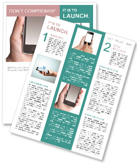 White Background With Hand Holding A Smartphone - Perfect For Technology And Communication Related Content. Newsletter Template