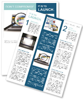 Search The Web With Magnifying Glass: Isolated Laptop Computer On White Background Newsletter Template