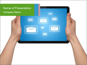 Isolated White Background Image Of A Man's Hand Holding A Touchpad Pc With Email Icons PowerPoint Template