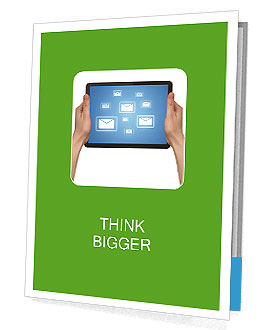 Isolated White Background Image Of A Man's Hand Holding A Touchpad Pc With Email Icons Presentation Folder