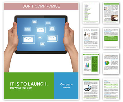 Isolated White Background Image Of A Man's Hand Holding A Touchpad Pc With Email Icons Word Template