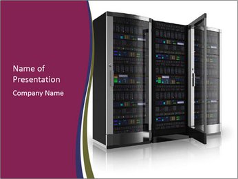 Isolated White Background Server Racks With Single Open Door For Enhanced Accessibility PowerPoint Template