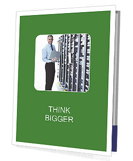 Networking Businessman: Young Engineer With Sleek Aluminum Laptop In Server Room Presentation Folder