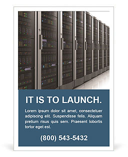 Isolated Network Servers In A Datacenter Room On White Reflective Background Ad Template