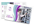 Networking Businessman: Young Engineer With Sleek Aluminum Laptop In A Server Room Postcard Template