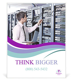Networking Businessman: Young Engineer With Sleek Aluminum Laptop In A Server Room Poster Template