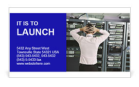 It Businessman Seeking Disaster Recovery Solutions For Network Server Room Issues Business Card Template