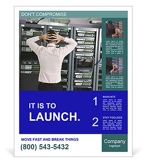 It Businessman Seeking Disaster Recovery Solutions For Network Server Room Issues Poster Template