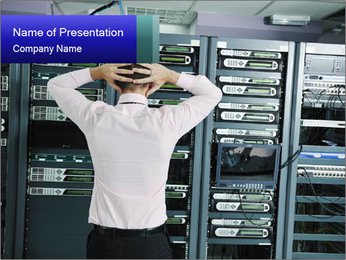 It Businessman Seeking Disaster Recovery Solutions For Network Server Room Issues PowerPoint Template