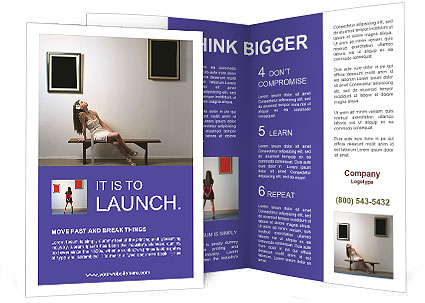 Art Gallery Scene: Woman Seated On Bench Admiring Two Framed Artworks Brochure Template