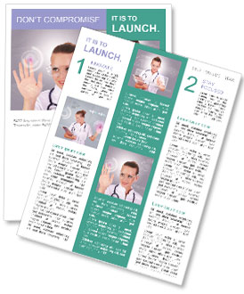 Collage Of A Young Nurse In White Uniform With Transparent Glasses And Stethoscope Clicking Virtual Buttons Newsletter Template