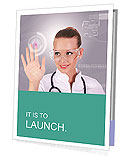 Collage Of A Young Nurse In White Uniform With Transparent Glasses And Stethoscope Clicking Virtual Buttons Presentation Folder